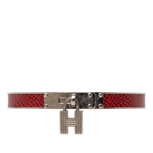 エルメス ケリーバングル カデナ モチーフ バングル シルバー レッド メタル レザー レディース HERMES 【中古】