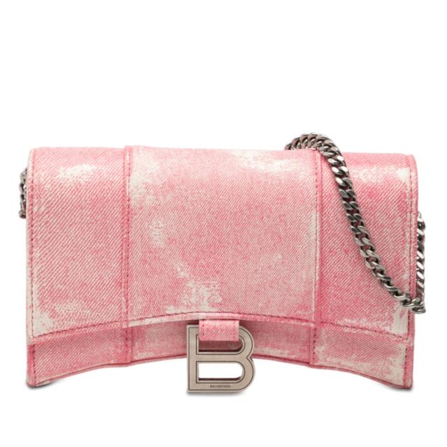 バレンシアガ アワーグラス 斜め掛け チェーン ショルダーバッグ 656050 ピンク レザー レディース BALENCIAGA 【中古】