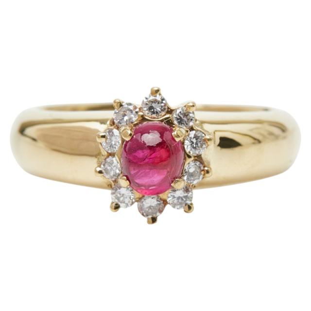 K18YG イエローゴールド ルビー0.59ct ダイヤ0.20ct リング 指輪 レディース 9.5号 中古