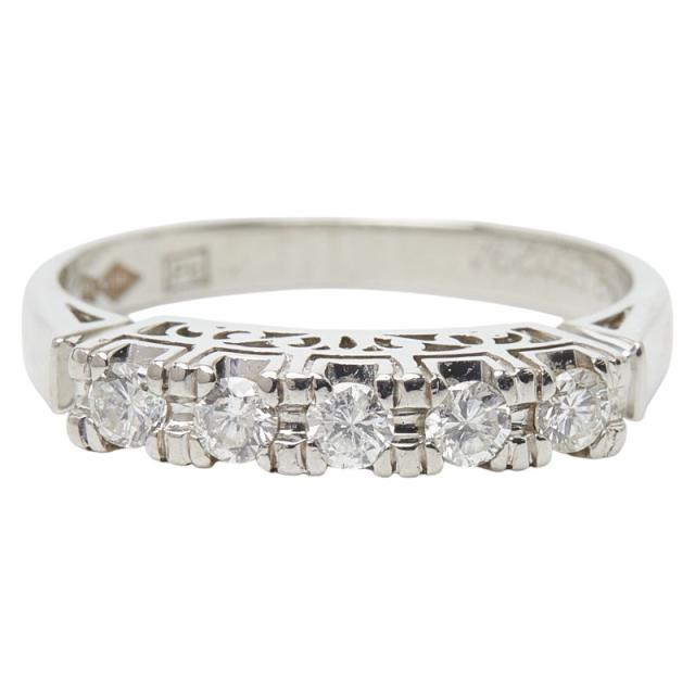 Pt900 プラチナ ダイヤ0.29ct 一文字リング リング 指輪 レディース 11号 中古