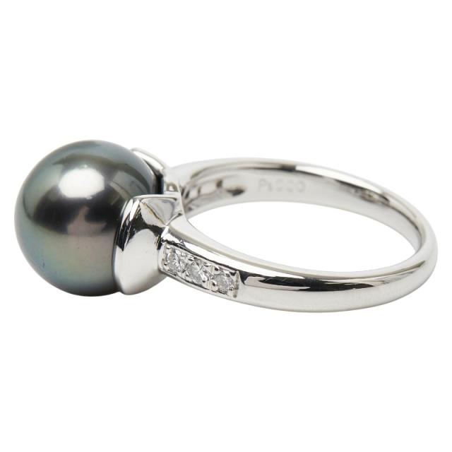 Pt900 プラチナ 黒蝶真珠10.6〜10.7mm ダイヤ0.12ct リング 指輪 