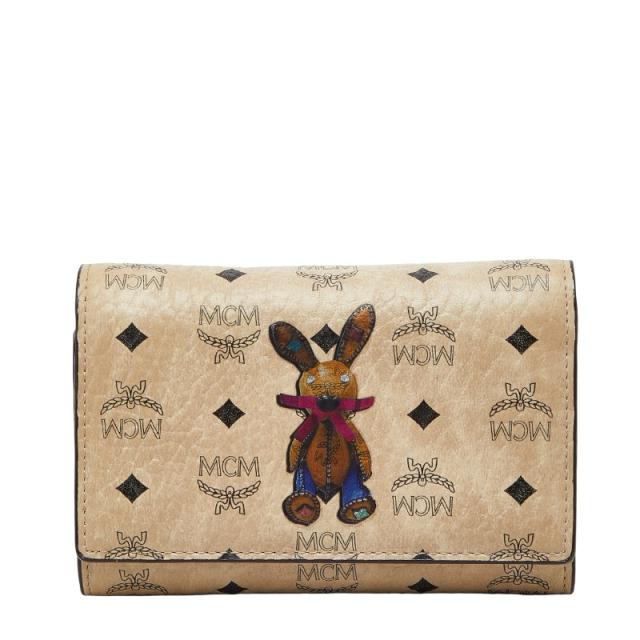 エム シー エム ヴィセトス ロゴグラム ラビット プリント 長財布 19251569 ベージュ ピンク マルチカラー レザー MCM 【中古】