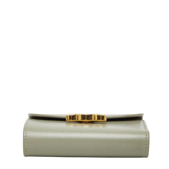 セリーヌ トリオンフ コンパクトウォレット 三つ折り財布 ゴールデンカーキ グリーン レザー レディース CELINE 【中古】_2