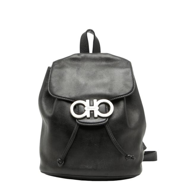 サルヴァトーレフェラガモ ガンチーニ バックパック リュック デイパック DJ-21 6258 ブラック レザー Salvatore Ferragamo 【中古】