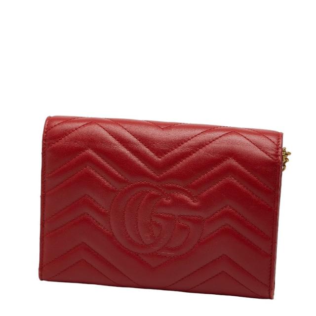 グッチ GGマーモント チェーンウォレット ショルダーバッグ 474575 レッド レザー レディース GUCCI 【中古】_1