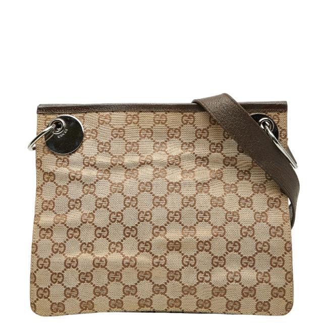 グッチ GGキャンバス 斜め掛け ショルダーバッグ 120841 ベージュ ブラウン キャンバス レザー レディース GUCCI 【中古】