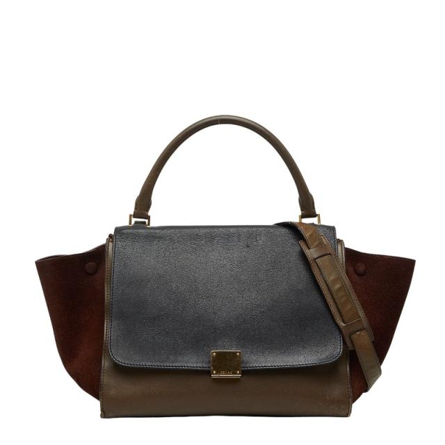 セリーヌ ミディアム トラペーズ  ハンドバッグ ショルダーバッグ ブラウン ブラック レザー スウェード レディース CELINE 【中古】