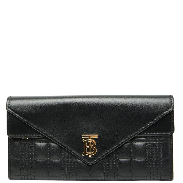 バーバリー TBロゴ キルティング 長財布 コンチネンタルウォレット ブラック レザー レディース BURBERRY 【中古】