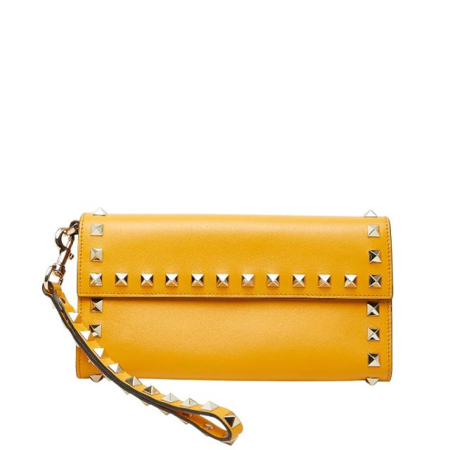 ヴァレンティノ スタッズ 長財布 イエロー レザー レディース VALENTINO 【中古】