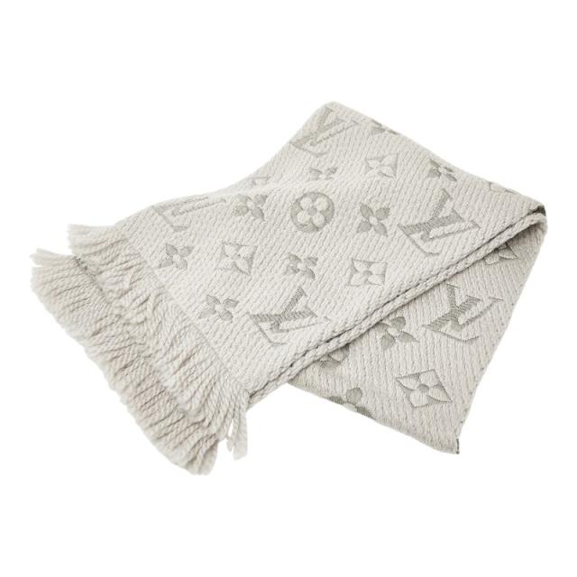 ルイ ヴィトン エシャルプ ロゴマニア マフラー M74742 グリペルル グレー ウール シルク レディース LOUIS VUITTON 【中古】