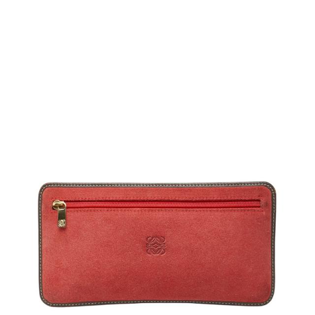 ロエベ アナグラム ペンケース レッド ブラウン スウェード レザー レディース LOEWE 【中古】