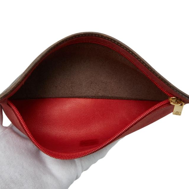 ロエベ アナグラム ペンケース レッド ブラウン スウェード レザー レディース LOEWE 【中古】_3