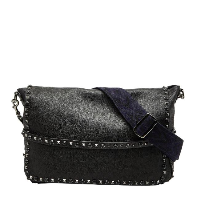ヴァレンティノ ロックスタッズ 斜め掛け ショルダーバッグ ブラック パープル レザー メンズ VALENTINO 【中古】