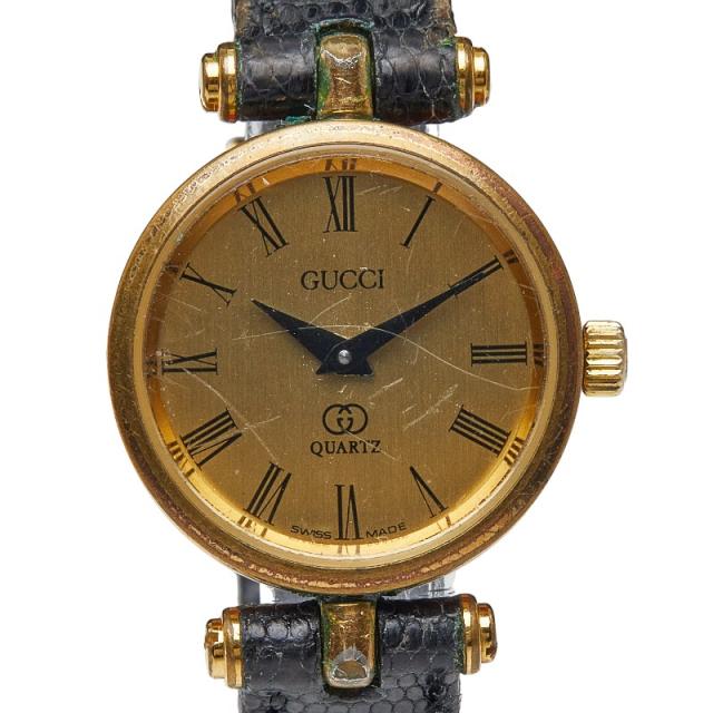 グッチ シェリーライン 腕時計 クオーツ ゴールド文字盤 ステンレススチール レザー レディース GUCCI 【中古】