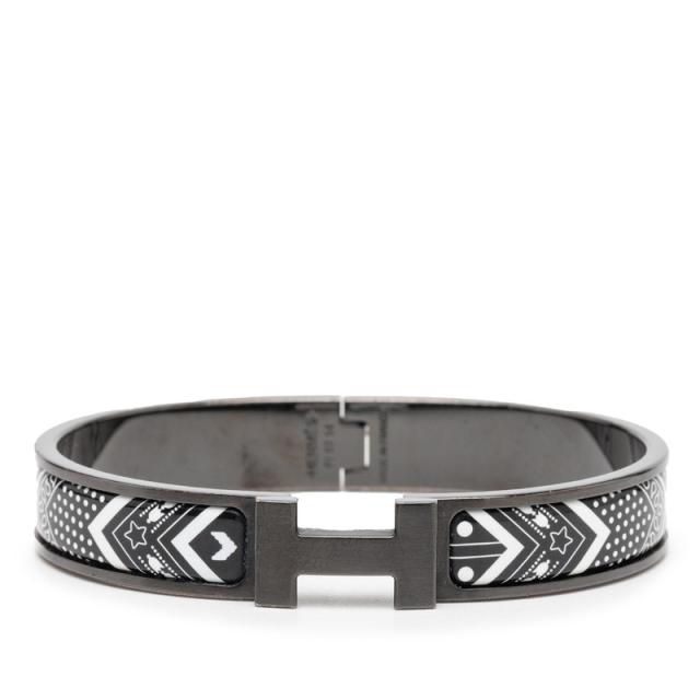 エルメス クリックHH バンダナ ブレスレット ブラック ホワイト メタル メンズ HERMES 【中古】