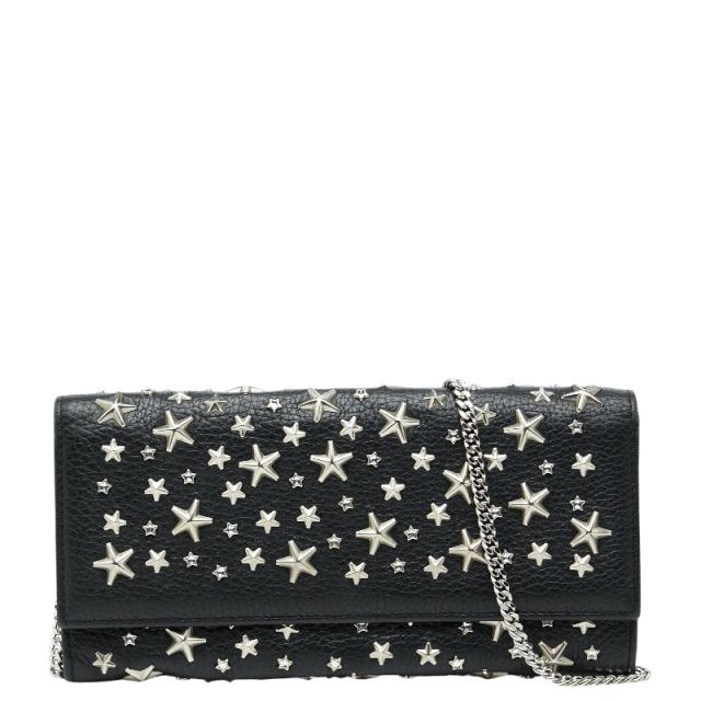 ジミーチュウ スタースタッズ チェーンウォレット ブラック レザー レディース JIMMY CHOO 【中古】
