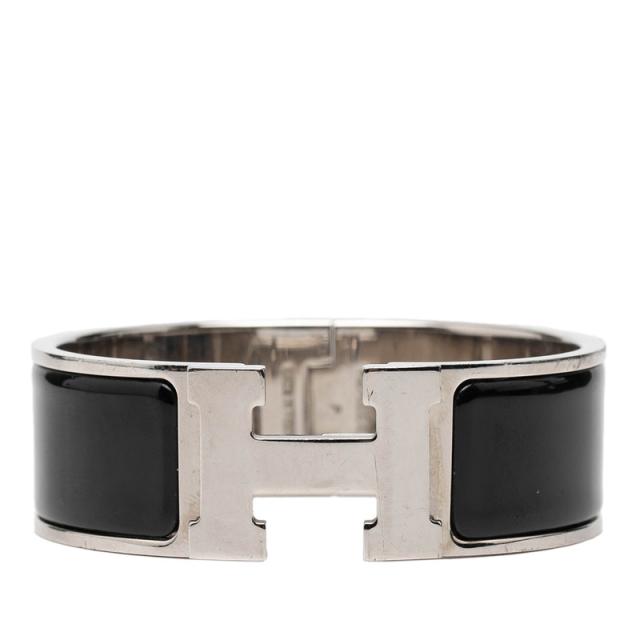 エルメス クリッククラックH PM ブレスレット シルバー ブラック メタル エナメル レディース HERMES 【中古】_1
