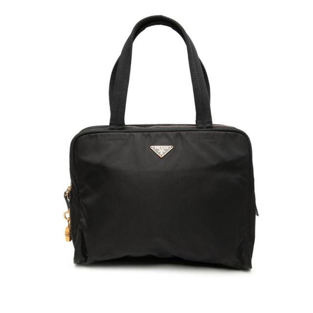 プラダ 三角ロゴプレート トートバッグ ショルダーバッグ ブラック ナイロン レディース PRADA 【中古】