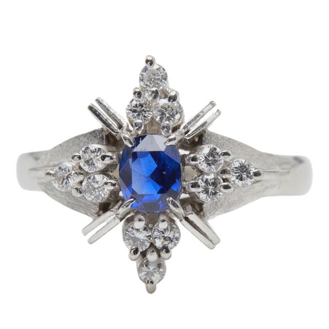 Pt900 プラチナ サファイア0.55ct ダイヤ0.29ct スターモチーフ リング 