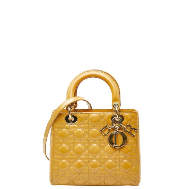 クリスチャンディオール カナージュ レディディオール ミディアム ハンドバッグ ショルダーバッグ 2WAY イエロー Christian Dior【中古】