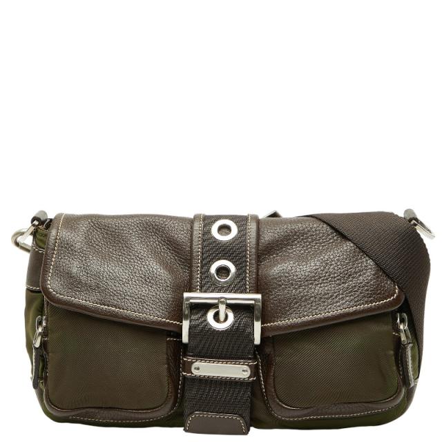 インポート正規品 PRADA ショルダーバッグ カーキ ナイロン 三角プレート