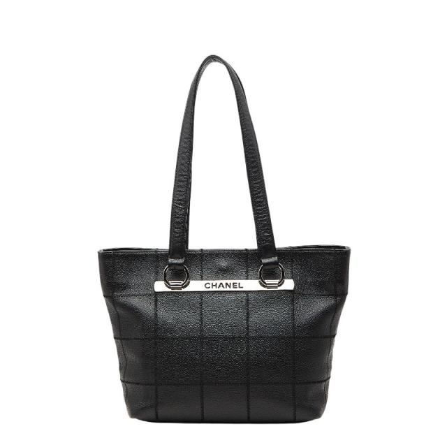 シャネル チョコバー ロゴ トートバッグ ハンドバッグ ブラック キャビアスキン レディース CHANEL 【中古】