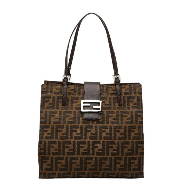 フェンディ ズッカ トートバッグ ショルダーバッグ 肩掛け 0915808 ブラウン キャンバス レザー レディース FENDI 【中古】
