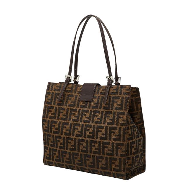 フェンディ ズッカ トートバッグ ショルダーバッグ 肩掛け 0915808 ブラウン キャンバス レザー レディース FENDI 【中古】_1