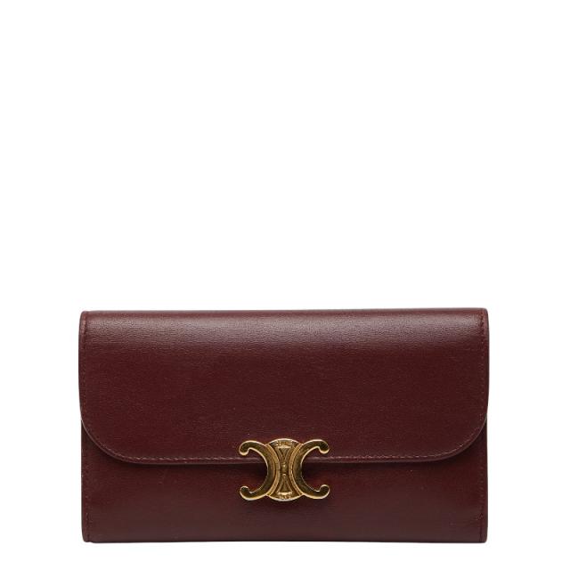 セリーヌ トリオンフ 長財布 ワインレッド ボルドー レザー レディース CELINE 【中古】