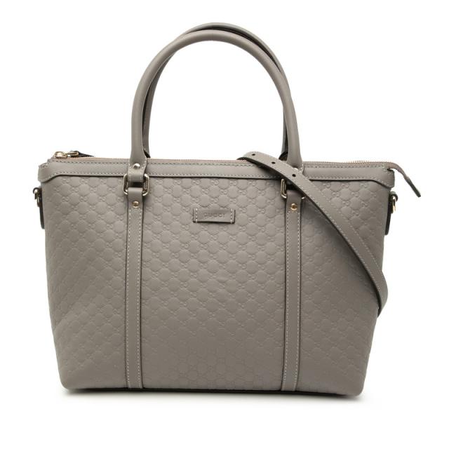 グッチ マイクロ グッチシマ ハンドバッグ ショルダーバッグ 2WAY 449656 グレー レザー レディース GUCCI 【中古】
