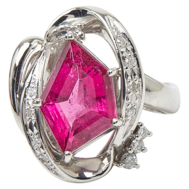 Pt900 プラチナ ルベライト ダイヤ0.19ct リング 指輪 レディース 14.5号 中古