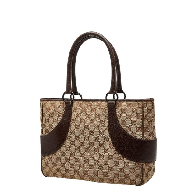 グッチ GGキャンバス ハンドバッグ トートバッグ 113011 ブラウン ベージュ キャンバス レザー レディース GUCCI 【中古】_1