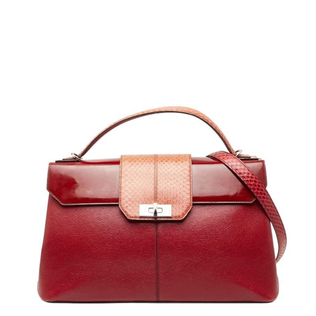 カルティエ クラシックフェミニン ハンドバッグ ショルダーバッグ 2WAY レッド ピンク レザー パイソン エナメル CARTIER 【中古】