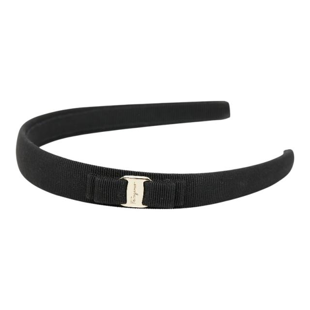 サルヴァトーレフェラガモ ヴァラリボン カチューシャ ヘアアクセサリー ブラック コットン レーヨン 真鍮 Salvatore Ferragamo 【中古】