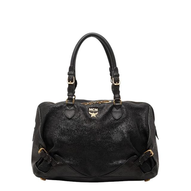 エム シー エム ヴィセトス ロゴグラム ショルダーバッグ ハンドバッグ ブラック レザー レディース MCM 【中古】