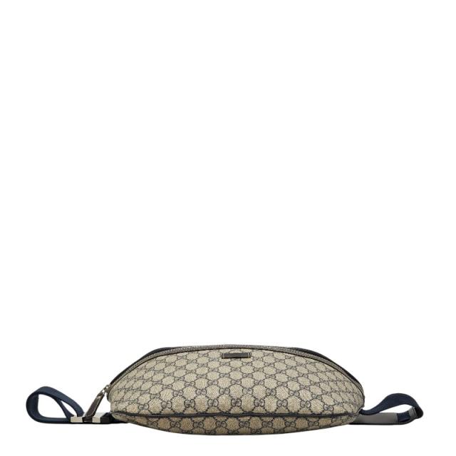グッチ GGスプリーム ボディバッグ ウエストバッグ 211110 ベージュ ネイビー PVC レザー メンズ GUCCI 【中古】