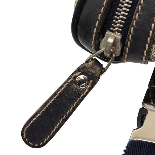 グッチ GGスプリーム ボディバッグ ウエストバッグ 211110 ベージュ ネイビー PVC レザー メンズ GUCCI 【中古】