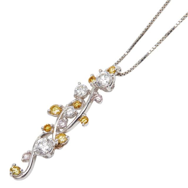 K18WG ホワイトゴールド ダイヤ1.00ct リーフモチーフ ペンダント ネックレス レディース 中古