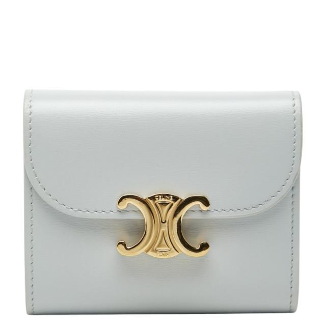 セリーヌ トリオンフ スモールフラップウォレット 三つ折り財布 グレー レザー レディース CELINE 【中古】