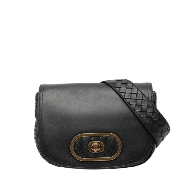 ボッテガヴェネタ イントレチャート 斜め掛け ショルダーバッグ 550436 ブラック レザー レディース BOTTEGAVENETA 【中古】