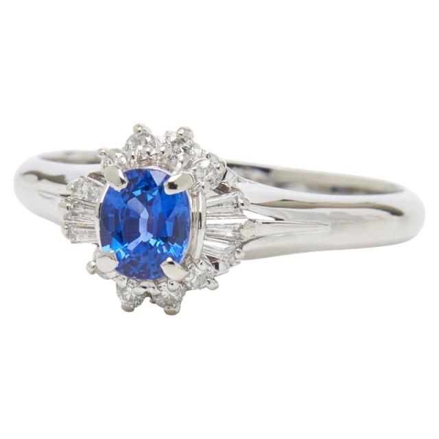 Pt900 プラチナ サファイア0.59ct ダイヤ0.19ct リング 指輪 レディース 17号 中古