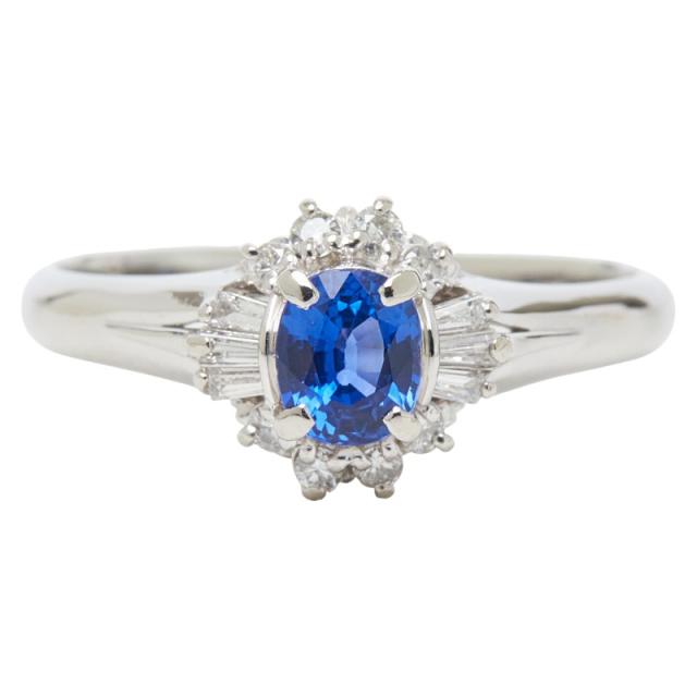 Pt900 プラチナ サファイア0.59ct ダイヤ0.19ct リング 指輪 レディース 17号 中古_1