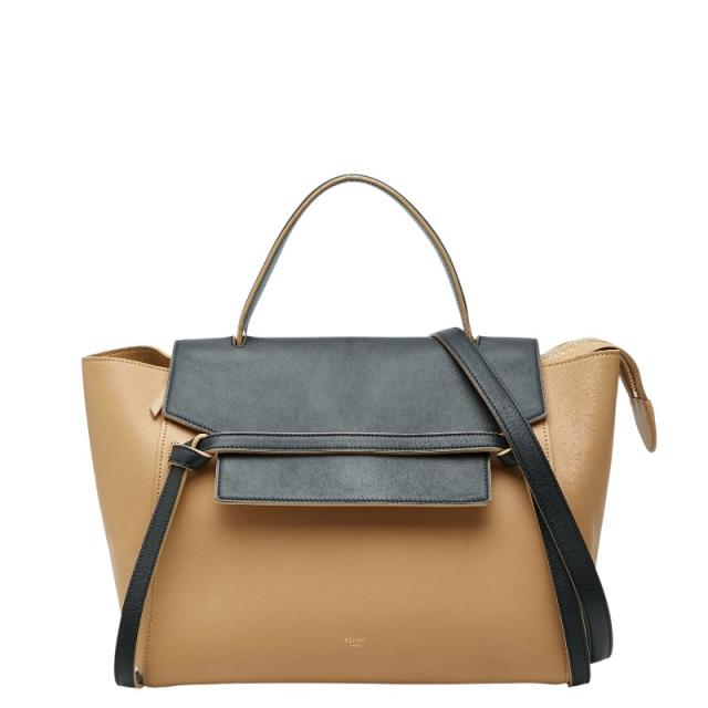 セリーヌ ベルトバッグ ハンドバッグ ショルダーバッグ 2WAY ベージュ ブラック レザー レディース CELINE 【中古】