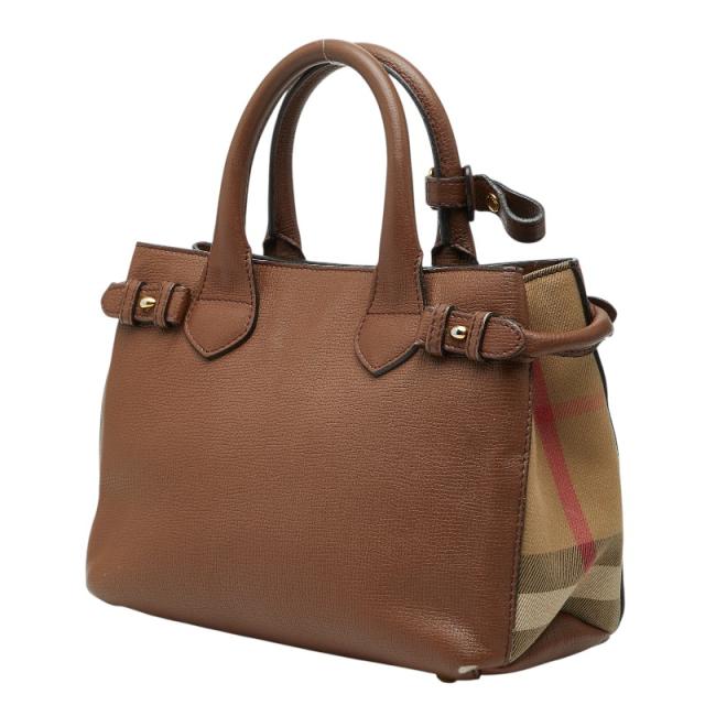 BURBERRY ハンドバッグ ノバチェック ブラウン バーバリー ノバチェック ハンドバッグ ブラウン レザー レディース