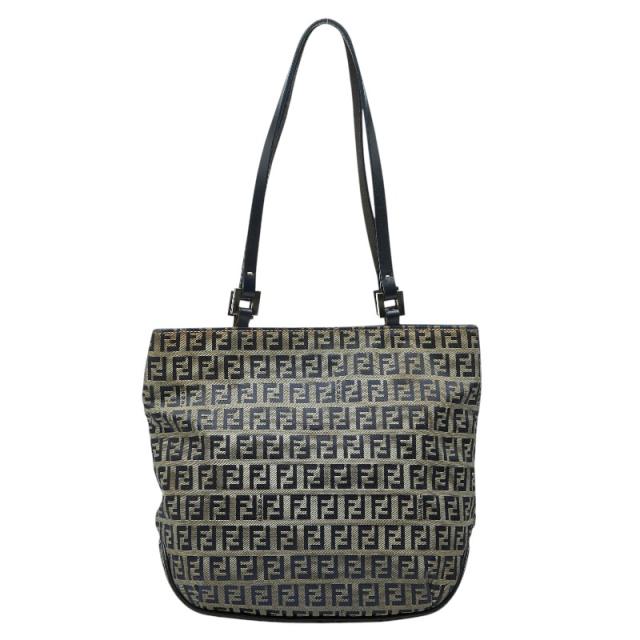 フェンディ ズッキーノ トートバッグ ハンドバッグ ショルダーバッグ ネイビー グレー キャンバス レザー レディース FENDI 【中古】