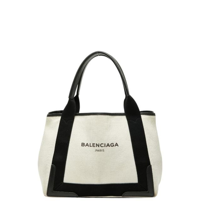 バレンシアガ ネイビーカバス S ハンドバッグ トートバッグ 339933 ホワイト ブラック キャンバス レザー レディース BALENCIAGA【中古】