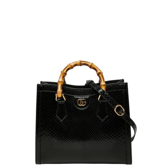 グッチ GGマーモント バンブー ダイアナ ハンドバッグ ショルダーバッグ 2WAY 660195 ブラック レザー パイソン GUCCI 【中古】