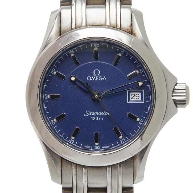 オメガ シーマスター120 ジャックマイヨール2001 腕時計 2587.80 クオーツ ネイビー文字盤 ステンレススチール OMEGA 【中古】
