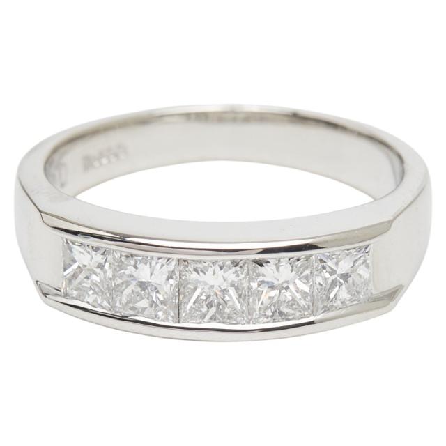 Pt900 プラチナ ダイヤ1.00ct 一文字リング リング 指輪 レディース 10号 中古
