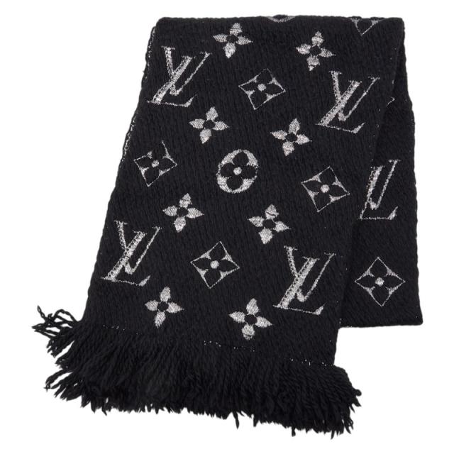 ルイ ヴィトン エシャルプ ロゴマニア シャイン マフラー M75833 ノワール ブラック ウール シルク レディース LOUIS VUITTON 【中古】